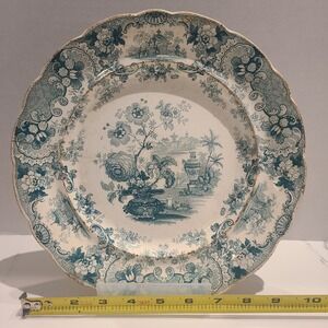 9 1/2" Dinner‎ Plate Japan Flowers Green Transfer Pottery RMW & Co